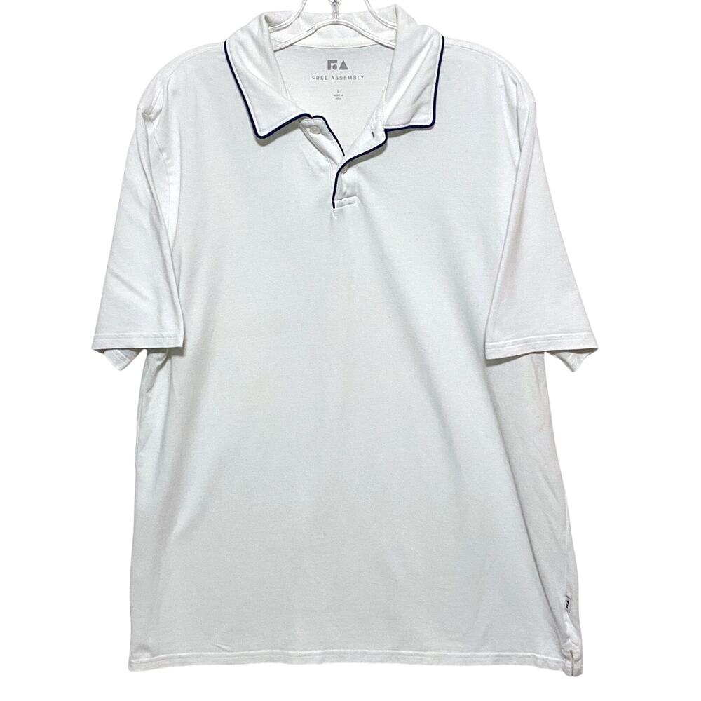 Free Assembly White Polo Shirt Mens L Preppy Stretch Classic Casual Normcore